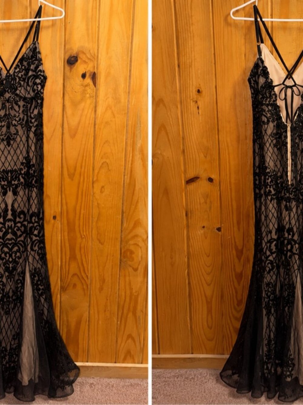 Black Lace Mermaid Evening Gown Size Large Corset Back Formal